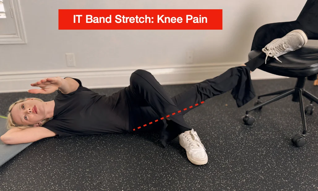 I picture showing how to stretch the lower portion of the IT band causing knee pain